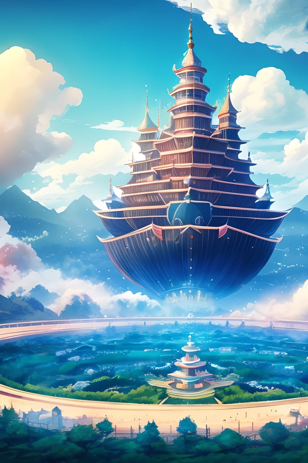 Giant moving castle,4K Ultra HD, 超高分辨率, (Photorealistic: 1.4), Best quality,Masterpiece,Utra dilution,(pastel colour:1.2)