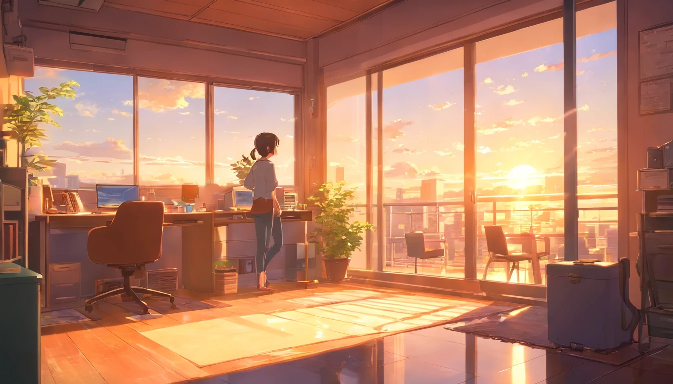 Lighted room. morning, sunshine through window. desktop, webdesigner, home office