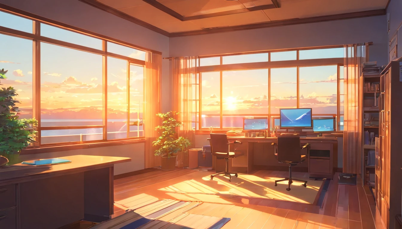 Lighted room. morning, sunshine through window. desktop, webdesigner, home office