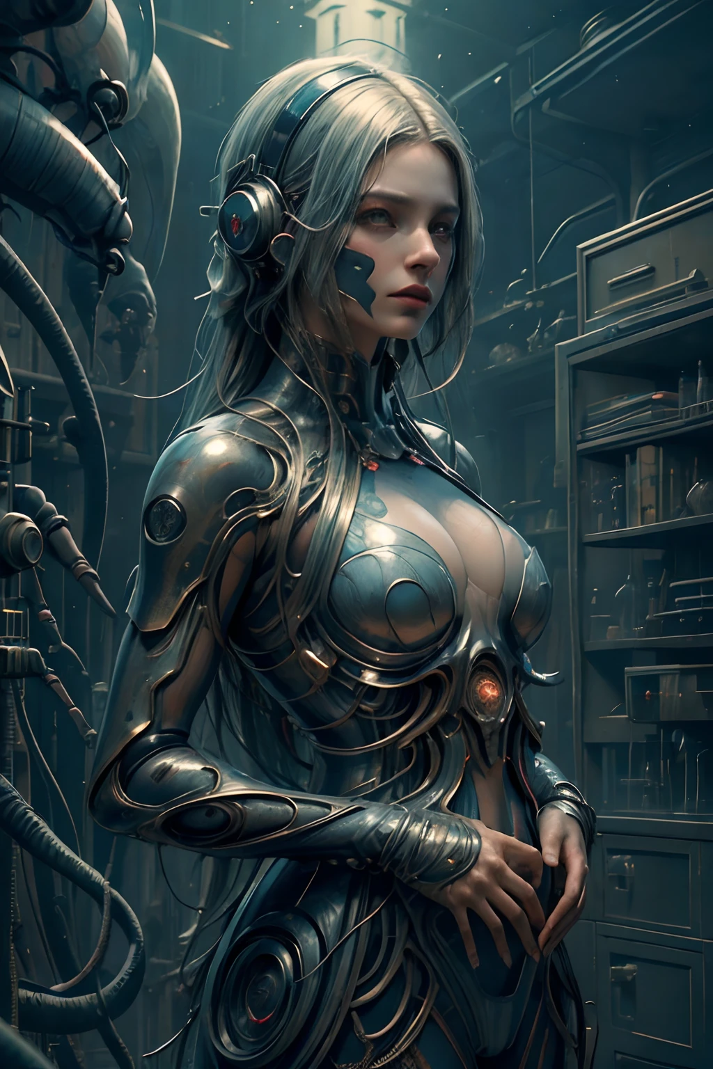 (melhor qualidade,Altas),(Realistic:1.37),(arte conceitual),(Retratos), (Scientists wearing masks in lab),(circunstanciado,Scientific laboratory),(Special Containment Unit),(Advanced Search Center),(foco intenso),(brilhante,clinical lighting),(tanques de vidro),(scientific instruments),(Biochemical analysis),(Experiences),(expondo propriedades do metamaterial),(impacto visual surpreendente),(assombrosamente bela),(ethereal atmosphere),(brilho sutil),(submerso em fluido),(Sobrenatural,Sobrenatural:1.1),(Enigmatic,intrigante:1.2),(elegante,movimentos graciosos),(cientistas curiosos),(meticulous documentation),(cativante,unpredictable),(Descobrindo o desconhecido),(infinitas possibilidades),(curiosidade intensa),(White) Cyberpunk style