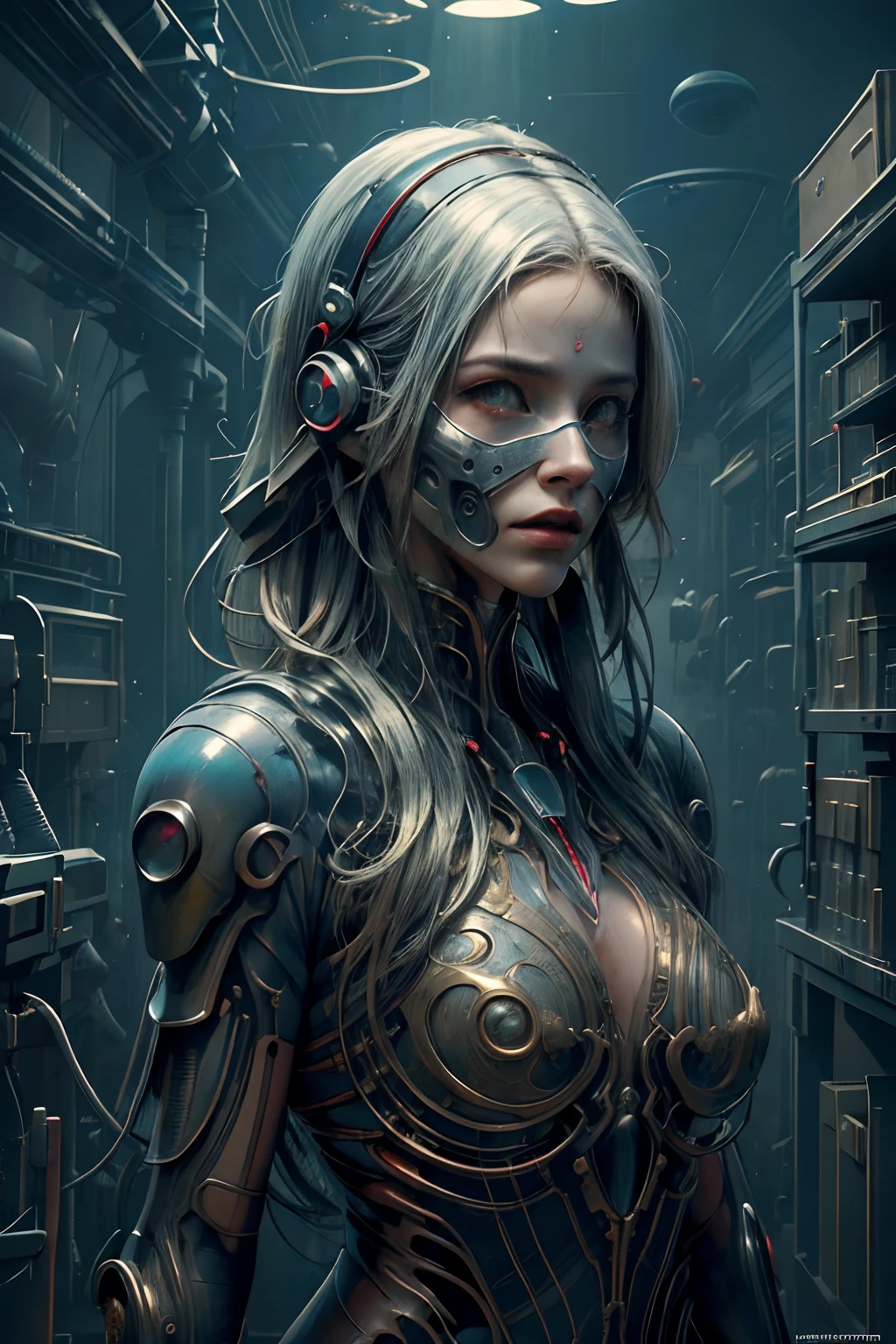 (melhor qualidade,Altas),(Realistic:1.37),(arte conceitual),(Retratos), (Scientists wearing masks in lab),(circunstanciado,Scientific laboratory),(Special Containment Unit),(Advanced Search Center),(foco intenso),(brilhante,clinical lighting),(tanques de vidro),(scientific instruments),(Biochemical analysis),(Experiences),(expondo propriedades do metamaterial),(impacto visual surpreendente),(assombrosamente bela),(ethereal atmosphere),(brilho sutil),(submerso em fluido),(Sobrenatural,Sobrenatural:1.1),(Enigmatic,intrigante:1.2),(elegante,movimentos graciosos),(cientistas curiosos),(meticulous documentation),(cativante,unpredictable),(Descobrindo o desconhecido),(infinitas possibilidades),(curiosidade intensa),(White) Cyberpunk style