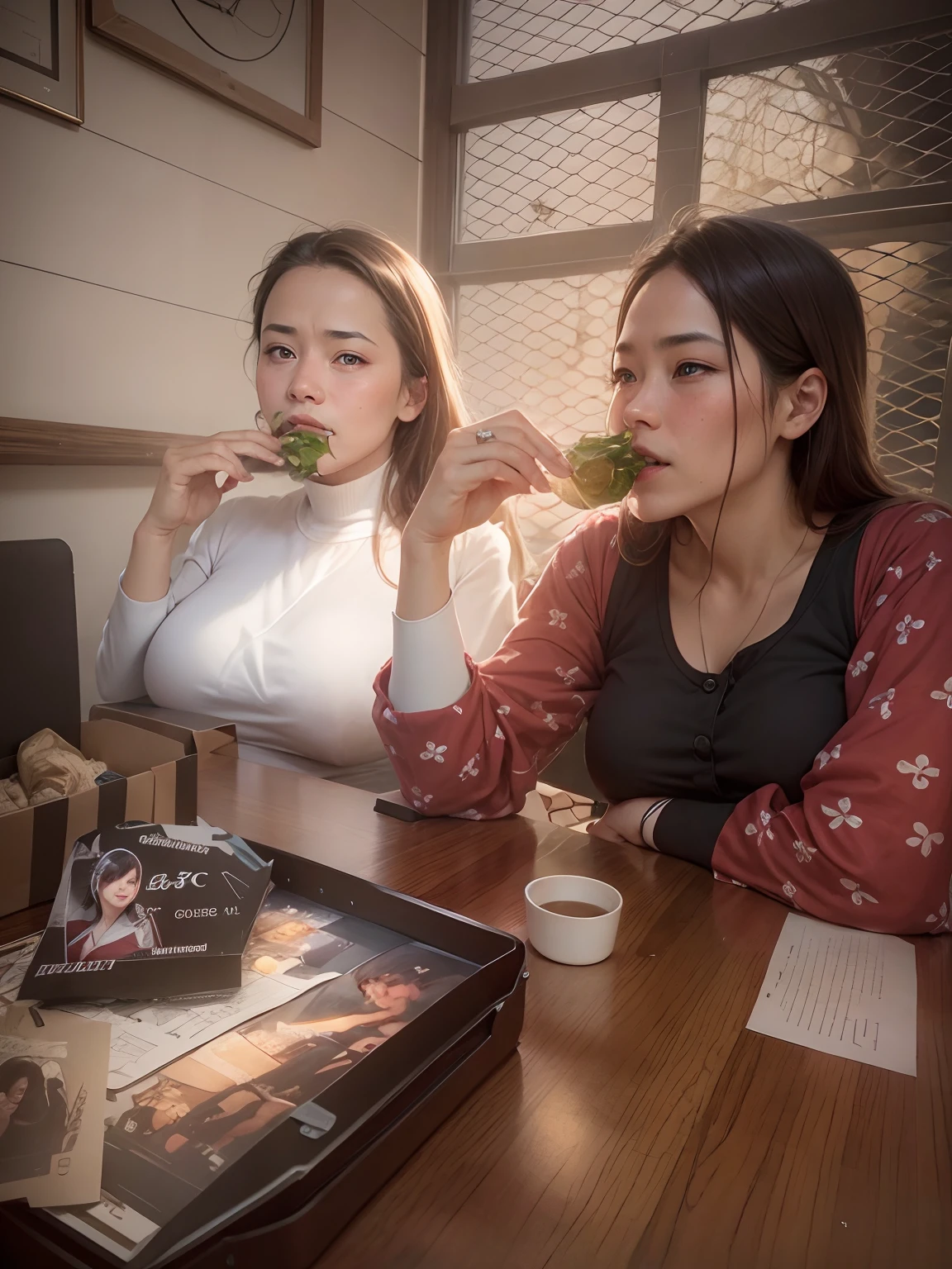 (Top image quality、top-quality、Top resolution、masutepiece、more information、35mm lens focal length、portlate、depth of fields)、((in a black suit:1.2))、((There are two office ladies.:1.2))、(the body is lean:1.2)、Underwear is a bra and panties、I'm wearing a black lace garter belt、((Curly Long Hair、light brown hair:1.2))、A 25-year-old who always has a smartphone、((She has an excited look on her face:1.2))、red lipsticks、耳环、a necklace、gyuru、Own a branded genuine leather luxury handbag、Wearing high heels、Fair and beautiful large areola、There are irregularities around the areola、Beautiful white skin with visible blood vessels、Wet lips、Pubic hair and armpit hair are growing、Show labia majora、Show the labia minora、large nipples with erection、Erect clitoris、wriggling the body、stick out buttocks、opening legs widely、open the female genitals with the fingers of both hands、Show armpits、Naughty Poses、vibration、 Toys、enema、churning the vagina、genitals are leaking、Wet underwear、Sweating profusely、leak、perverted masochist woman、Exposure disorder、take off raw pants、poop in public、Rage piercing、pierced nipple、 bead、 play、Pornographic Graffiti、erotick、glamor、obscenity、Strong libido、 Appeal、being lewd、性的frustrationである、i love perverted masturbation acts、Systemic erogenous zones、orgusm、Serious juices、Orimono comes out、 Overflowing with juice、i want you to put your in、desire to be violated、desire to be molested、Unbearable desire、frustration、((Two women eating lunch while sitting on a bench in a city park during lunch break:1.2))、(i'me in the crowd:1.2)、(Jumbled background:1.2)、