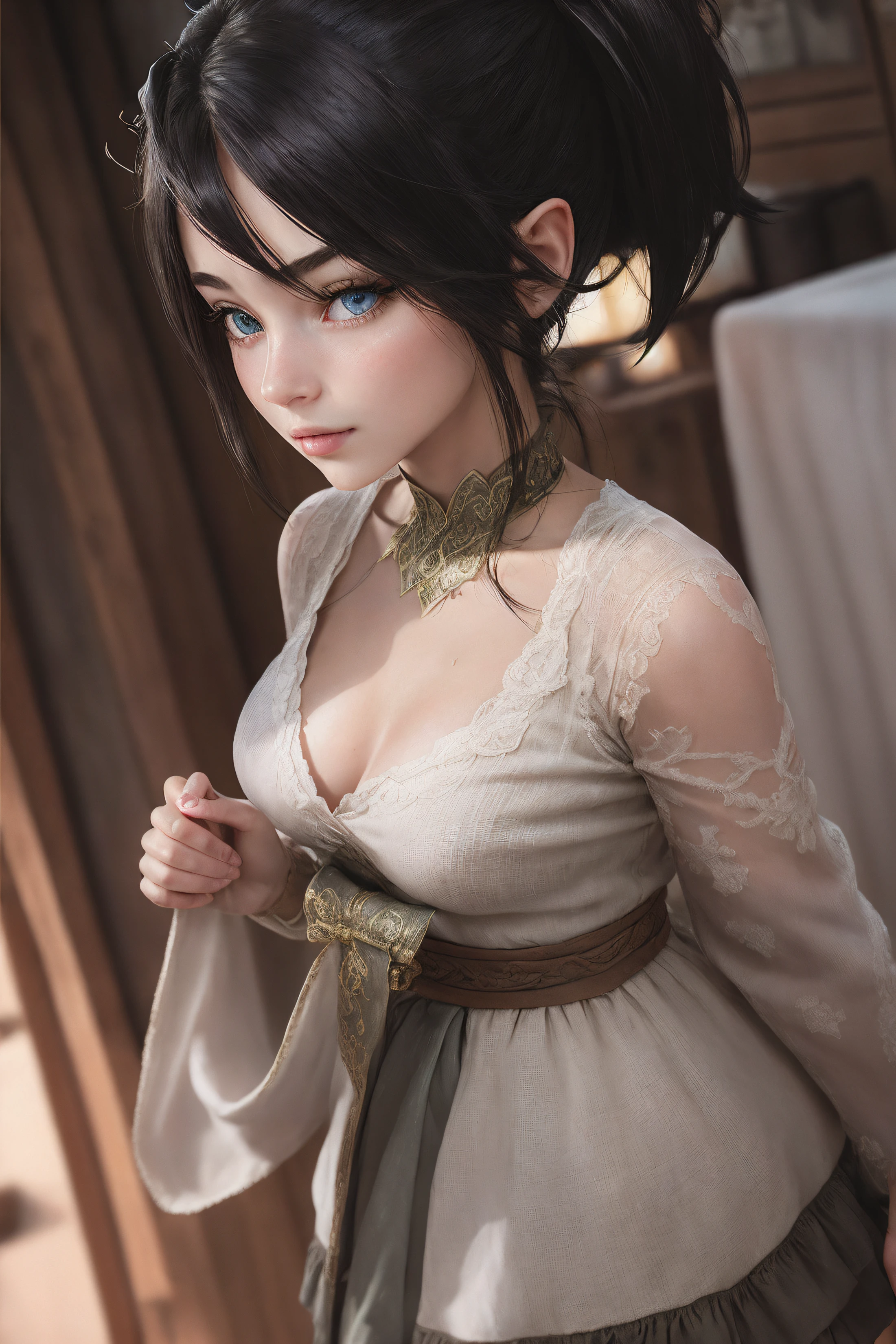 The elf stands and looks at the camera, A girl stands at a fair in the rain, blue eyes and dark hair, pony tail, face mask, wet clothing, dark sky, Thin, Wet waist, Slender figure, Appearance of the model, confusion, sexuality, pixie, elf ears, Beautiful ears, green colored eyes, little chest, wet clothing, (Clothes shine through), (visible through clothes), Elf Girl, Sweet girl, attractive anime girl, beautiful anime girl, Cute beautiful anime woman, detailed digital anime art, beautiful anime girl, beautiful anime girl, Anime with small details, Best Quality, Masterpiece, Ultra-detailed, Beautiful, hight resolution, Original,CG 8K ультрареалистичный, perfect artwork, beatiful face, Face Clean, Skin, hyper realistic, Ultra Detailed, A detailed eye, dramatic lighting, (Realistic) Realistic, Full HD, Best Quality, Best Quality, Beautiful lighting, (8k wallpaper of extremely detailed CG unit), High Details, sharp-focus, The art of dramatic and photorealistic painting, beautiful smile, You can see the chest, naked breasts, naked ass,