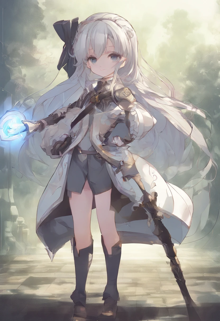 a girl, artificial empathy, Equipped with wooden wand, ultra detailed, high definition, highest quality, Perfect alignment, Clear outline, Game Character Design, fullbody, standing posture, chibi anime,