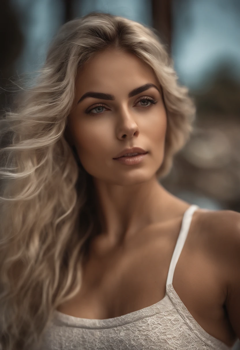 mulher fitness linda com extra longo cabelo loiro ondulado, olhos sedutores detalhados, pernas sexy, wearing tiny shorts, camiseta, ((detailedfacialfeatures)), (pele finamente detalhada), pale skinned, textura de pele realista, detalhes extremos da pele, (poros: 0.1), no fundo bela cidade cyberpunk futurista, obra-prima de melhor qualidade, fotorrealista, hiperrealista, detalhado, 8k, HDR, (cor suave: 1.2), profundidade de campo rasa, luz ampla, alto contraste, retroiluminação, flor, brilhos de luz, chromatic aberration, foco nítido, foto de cor RAW, front view