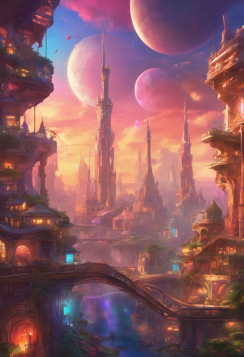 City of Progress、Futuristic cities、World of Cyberpunk、Great color with gloss、Thriving Neon Building、Highly detailed HDR、Perfect、The perfect world、Reflective surfaces、Underground scattering、Beyond imagination、8K、Global Illumination、wide angles、World of Dreams