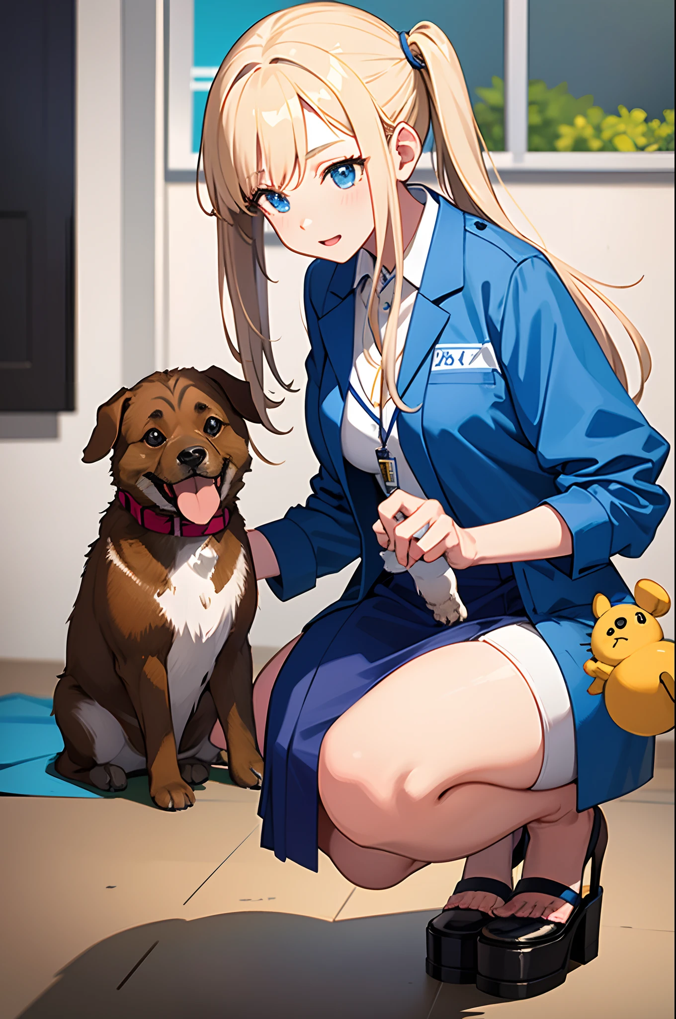 Masterpiece, veterinarian, girl holding cute dog, veterinary clinic
