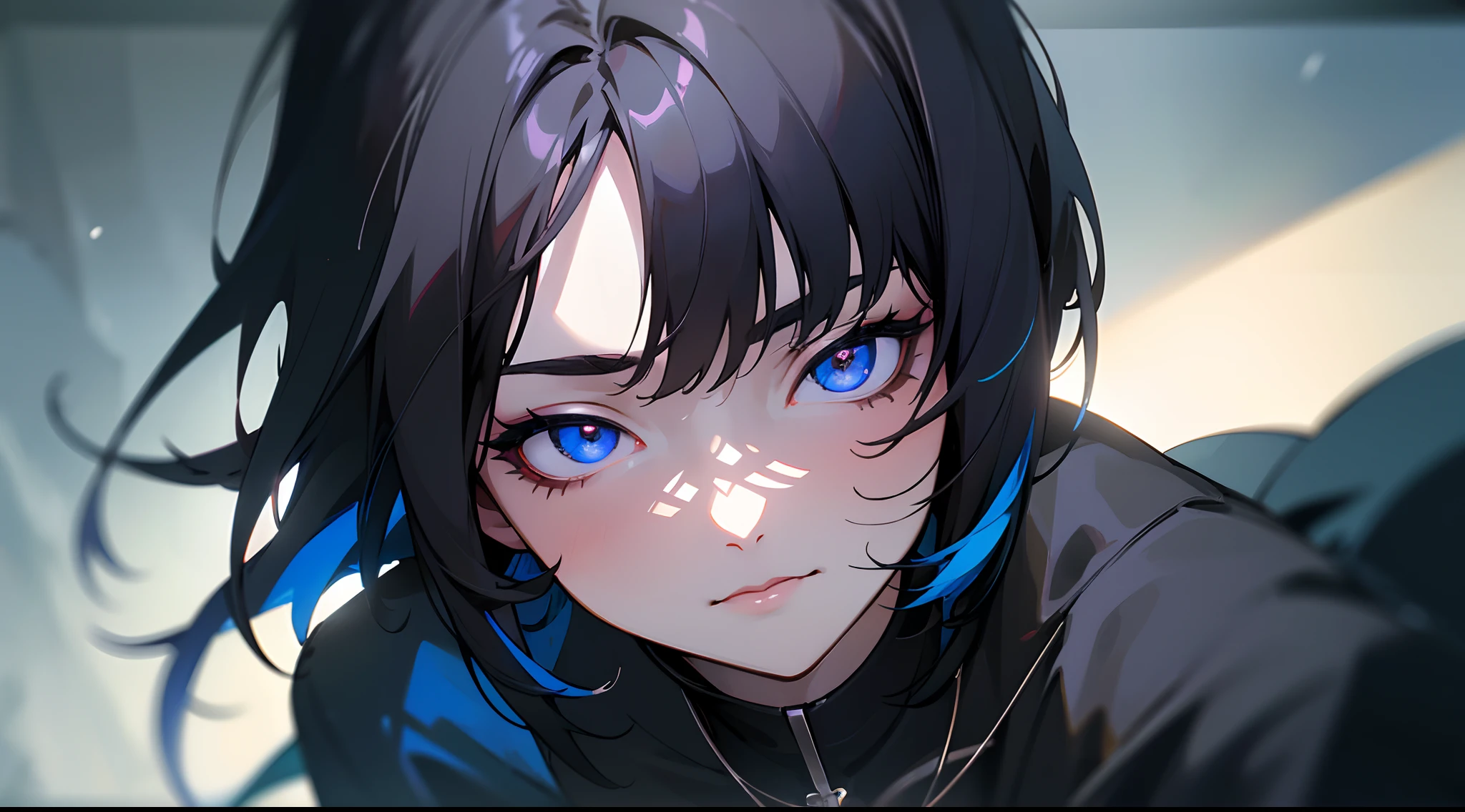 (anime woman), (medium hair), (black colored hair), (black colored eyes), (big thighs), (dark colored clothes), (goth clothes), (goth makeup), (soft smile), (cross necklace), (night park background), (blue street lights), (best quality,4k,8k,highres,masterpiece:1.2), (ultra-detailed), (realistic,photorealistic,photo-realistic:1.37), (HDR), (UHD), (studio lighting), (sharp focus), (physically-based rendering), (extreme detail description), (professional), (vivid colors), (portraits), (anime), (blue color tone), (soft lighting)