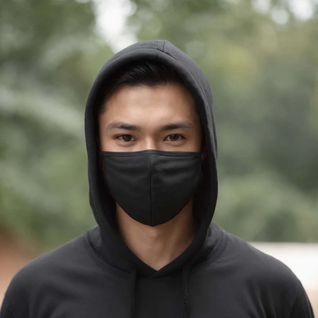 masterpiece, best quality, ultra detailed, realistic,handsome brunei man face mask, black hoodie,hacker style,