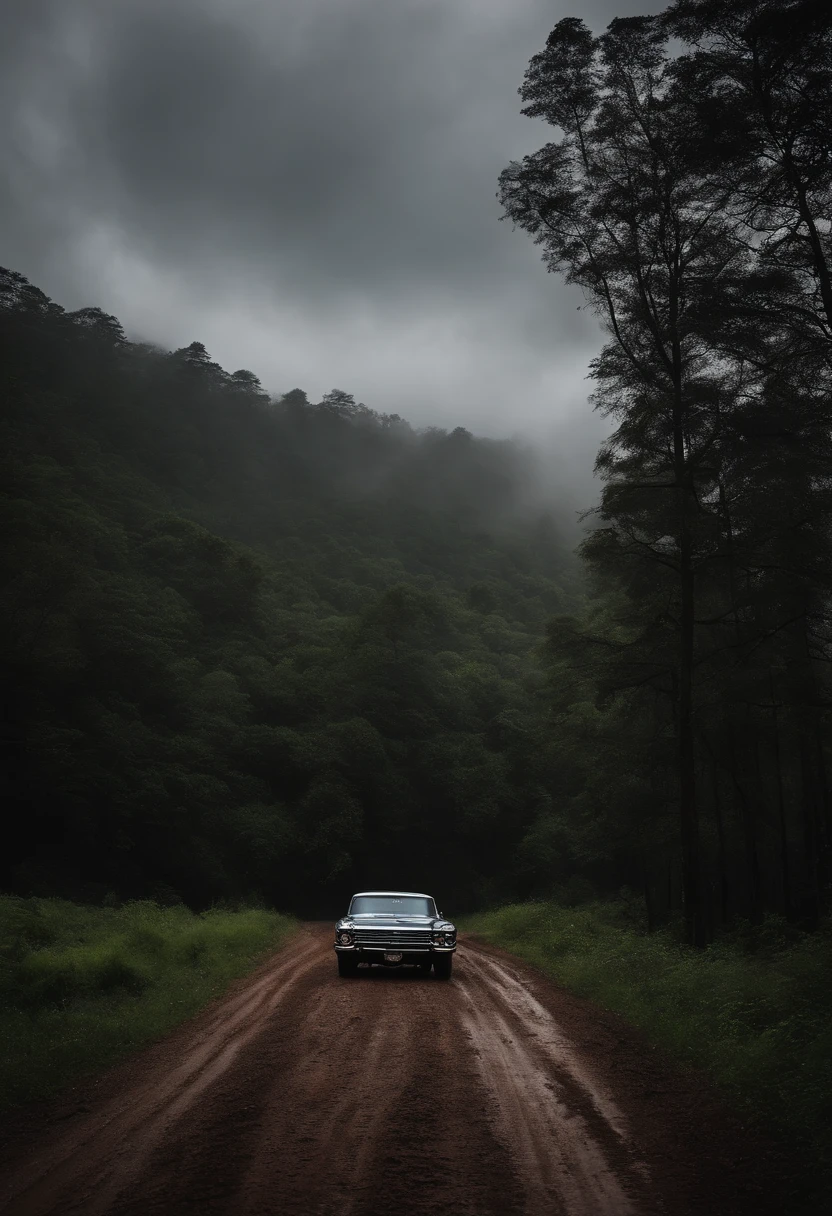 The sound of rain and metal sounded in unison,The tires are torn and spinning in caramel-like mud,The engine barked frantically in the dark。It was an old-fashioned Chevrolet Impala:Litflan impala。The car struggled through the dirt roads in the forest,The dim light is dim and faint, and it cannot shoot through the darkness。The sky is pouring rain, and the forest is tall and majestic。
