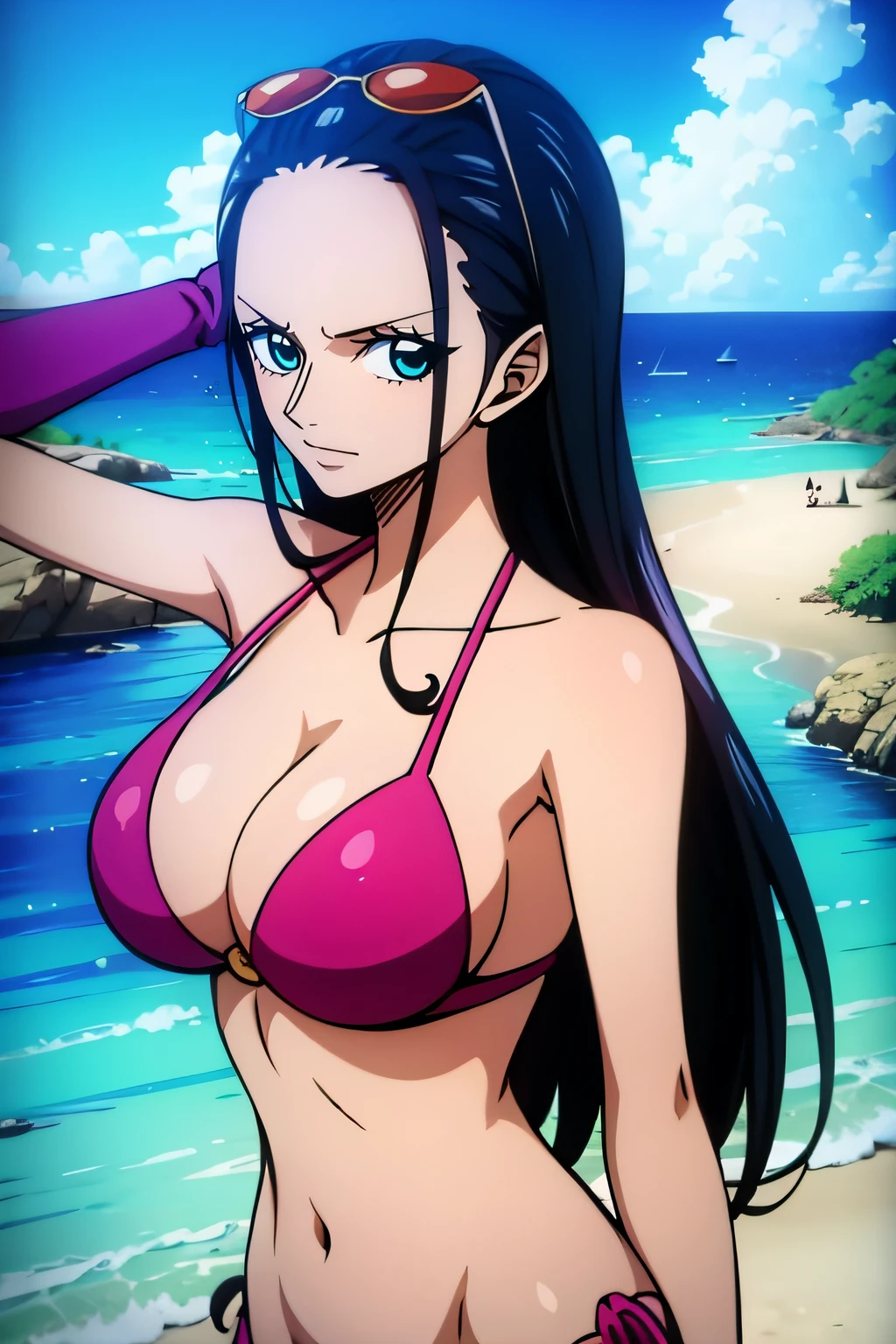 Robin de One Piece, pose sexy, Y si , Elly, 8k, anime, ribera, teta grande, grande, ojos azules, senos, bikini
