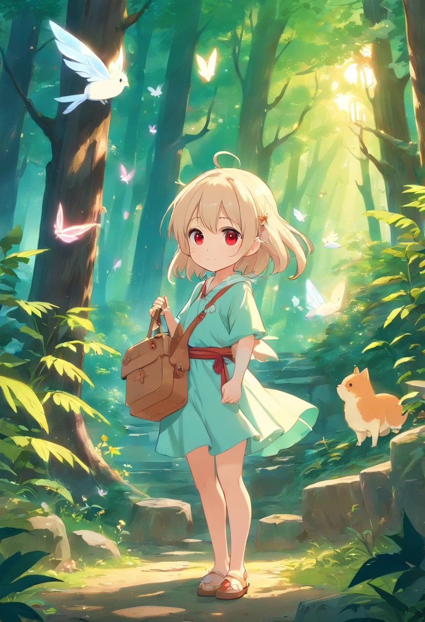 a cute anime girl five years old, red eyes, white hair and long hair, multiply poses and expressions, character sheet, isolated in white background, 8K Ultra HD, highly detailed, A digital illustration of anime style, soft anime tones, Fairy tale forest concert, A detailed illustration of a music concert in which animals and fairies play musical instruments in a fairy tale forest, stickers, style cartoon, two-dimensional, planar vector, character design, vector art, fantasy art, T-shirt design, Background with light brown gradient, Chibi Chara, Super Deformed Character, full body, Cute Design, Two-Dimensional, Character Design, Adorable Characters, Mascot Characters, Adobe Illustrator, soft tetrad color, luminism, Feeling like Kyoto Animation, pixiv, luminism, 3d render, octane render, Isometric, awesome full color,