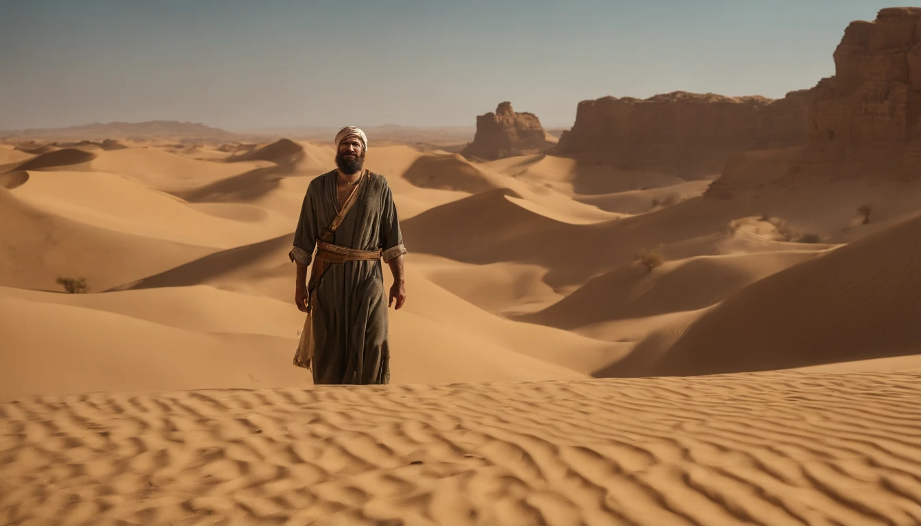 Homem encapuzado andando no deserto, Hold hands with the team, In the background of the sky, portrait of bedouin d&d, ainda do Filmes live-action, supervision: Directed by: Étienne Delessert, Fotografia IMAX, James Gurney e Andreas Rocha, Filme duna 2020, medium shot of two characters, Danube, Sony Fotos, 4K still images, Video images of biblical prophets, He looked up at the sky,、I cry out to God to make you heard, tons quentes de terra, e sombras profundas, It's a sensible expression, - V5 - Estilize 1000, The prophet of the Bible cries out to God for the life of his people, obra prima, detalhes intrincados, cinemactic, Biblical prophets look to heaven, Beautiful blue sky with a cloud, Localizado no deserto do Sinai, em uma colina, In the background is a desert and a small biblical village, 50-Year-Old Biblical Character, no deserto: epic realistic, Soft cinematic portrait, Adobe Lightroom, photographic lab, ighly detalhado, desbotado, arte de greg rutkowski e artgerm ,cores neutras: 1,2), (NFFSW: 1,4) , (cores suaves:1.2), Hiperde Tarhad, (art stations:1.4), cinemactic, luz quente, dramatic light, (detalhes intrincados:1.1), O Contexto Complexo, (Rutkowski:0.66), (azul e laranja:0.4), cinemactic, Looking up at the sky in a brown robe, (((olhos perfeitos, Expressivo))), 8k, Olhe para cima, Sky still blue, ((the perfect appearance, Expressivo))), (((apenas um Homem))), ((Barba grisalha curta e cabelos grisalhos curtos,)), look up to the sky, (((olhos perfeitos)) Imagens espetaculares, Filmes, Cinematic 8K, imagem de meio corpo, plano americano, he is all alone、Your eyes are looking up at the blue sky with clouds, (((Um olhar detalhado, very sharp, Expressivo))) ((tem barba curta e cabelos grisalhos curtos)), 8k, cinemactic, obra prima, (((Homem))), ((((Sozinho no deserto)))), olhos perfeitos e expressivos, It's just a guy and、It's a person,