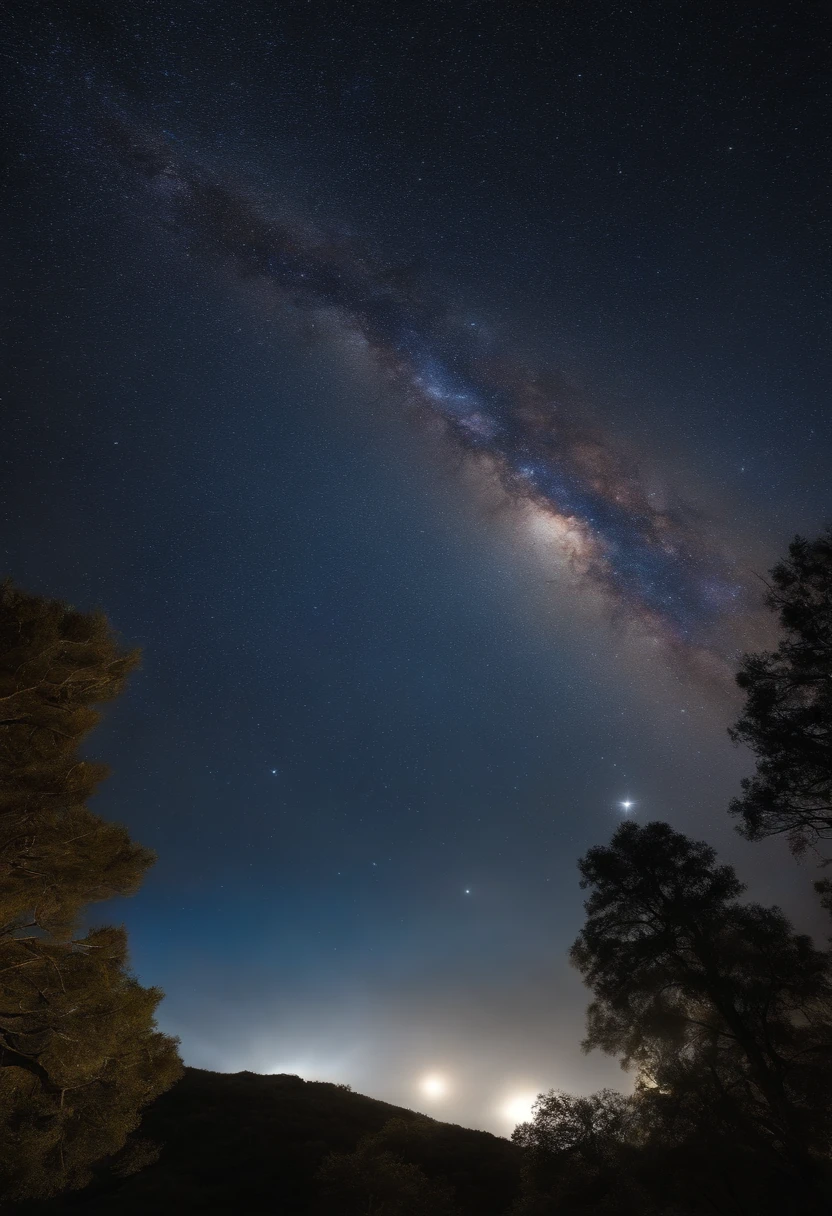 "Por favor, Create a high-definition image of a starry sky, transmitindo a ideia do lugar celestial onde Deus reside, with an artistic representation of God, como um Pai amoroso, reaching out from heaven to earth. Use soft lighting to highlight details, as cores devem ser sutis.