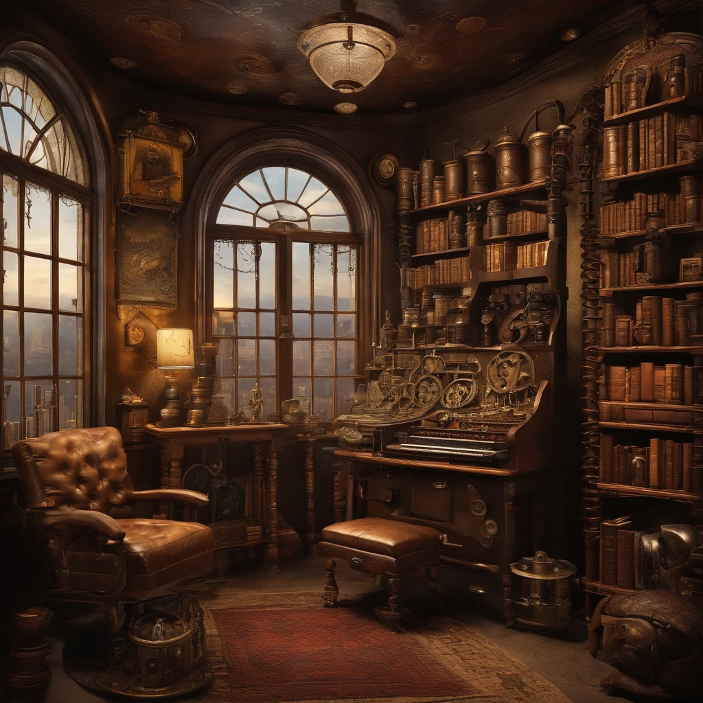 A cute gamer room with lots of decoration, pictures and books and an open window for a night view in a starry sky with no character in the room