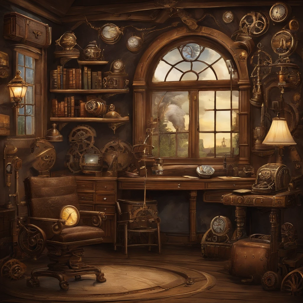 A cute gamer room with lots of decoration, pictures and books and an open window for a night view in a starry sky with no character in the room