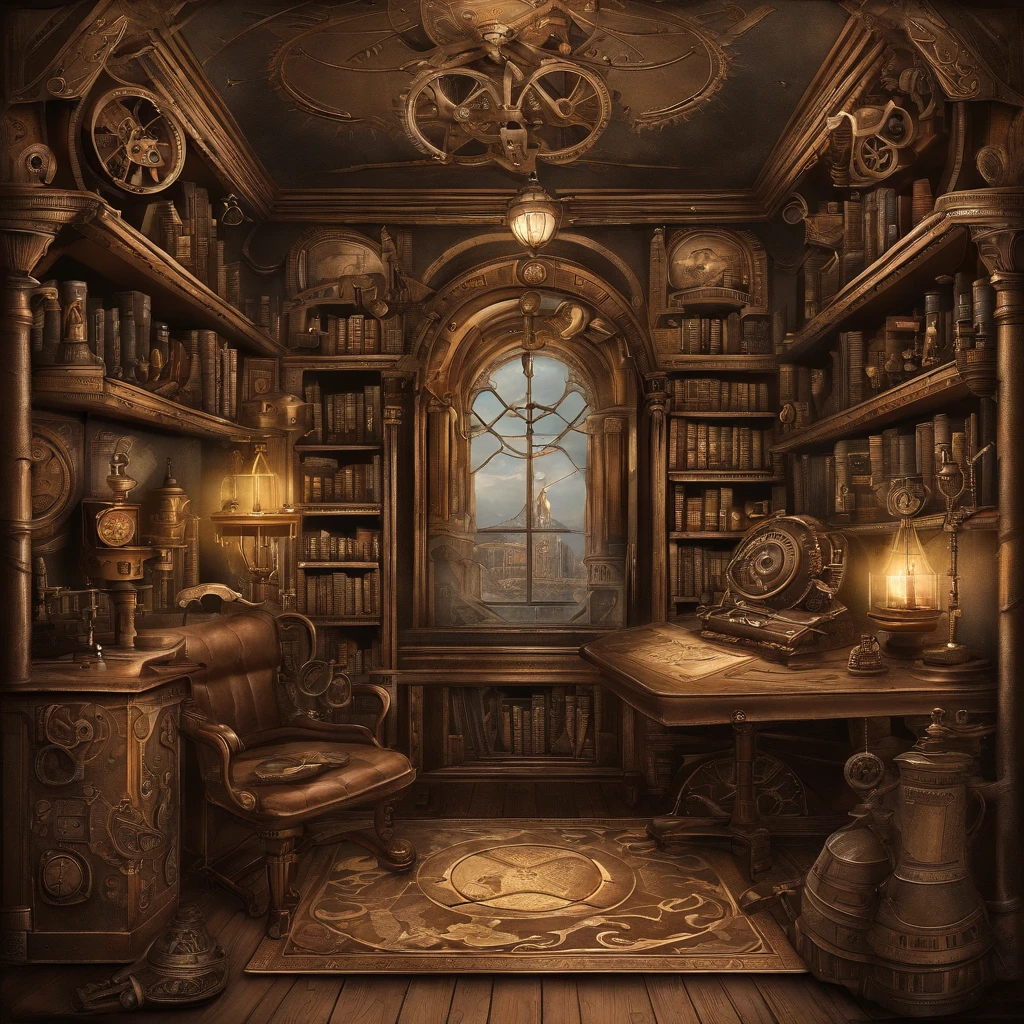 A cute gamer room with lots of decoration, pictures and books and an open window for a night view in a starry sky with no character in the room