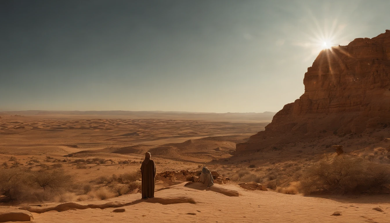 Homem encapuzado andando no deserto, Hold hands with the team, In the background of the sky, portrait of bedouin d&d, ainda do Filmes live-action, supervision: Directed by: Étienne Delessert, Fotografia IMAX, James Gurney e Andreas Rocha, Filme duna 2020, medium shot of two characters, Danube, Sony Fotos, 4K still images, Video images of biblical prophets, He looked up at the sky,、I cry out to God to make you heard, tons quentes de terra, e sombras profundas, It's a sensible expression, - V5 - Estilize 1000, The prophet of the Bible cries out to God for the life of his people, obra prima, detalhes intrincados, cinemactic, Biblical prophets look to heaven, Beautiful blue sky with a cloud, Localizado no deserto do Sinai, em uma colina, In the background is a desert and a small biblical village, 50-Year-Old Biblical Character, no deserto: epic realistic, Soft cinematic portrait, Adobe Lightroom, photographic lab, ighly detalhado, desbotado, arte de greg rutkowski e artgerm ,cores neutras: 1,2), (NFFSW: 1,4) , (cores suaves:1.2), Hiperde Tarhad, (art stations:1.4), cinemactic, luz quente, dramatic light, (detalhes intrincados:1.1), O Contexto Complexo, (Rutkowski:0.66), (azul e laranja:0.4), cinemactic, Looking up at the sky in a brown robe, (((olhos perfeitos, Expressivo))), 8k, Olhe para cima, Sky still blue, ((the perfect appearance, Expressivo))), (((apenas um Homem))), ((Barba grisalha curta e cabelos grisalhos curtos,)), look up to the sky, (((olhos perfeitos)) Imagens espetaculares, Filmes, Cinematic 8K, imagem de meio corpo, plano americano, he is all alone、Your eyes are looking up at the blue sky with clouds, (((Um olhar detalhado, very sharp, Expressivo))) ((tem barba curta e cabelos grisalhos curtos)), 8k, cinemactic, obra prima, (((Homem))), ((((Sozinho no deserto)))), olhos perfeitos e expressivos, It's just a guy and、It's a person,