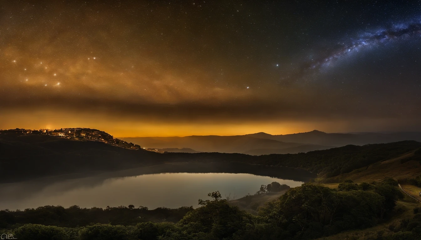 "Por favor, Create a high-definition image of a starry sky, transmitindo a ideia do lugar celestial onde Deus reside, with an artistic representation of God, como um Pai amoroso, reaching out from heaven to earth. Use soft lighting to highlight details, as cores devem ser sutis.