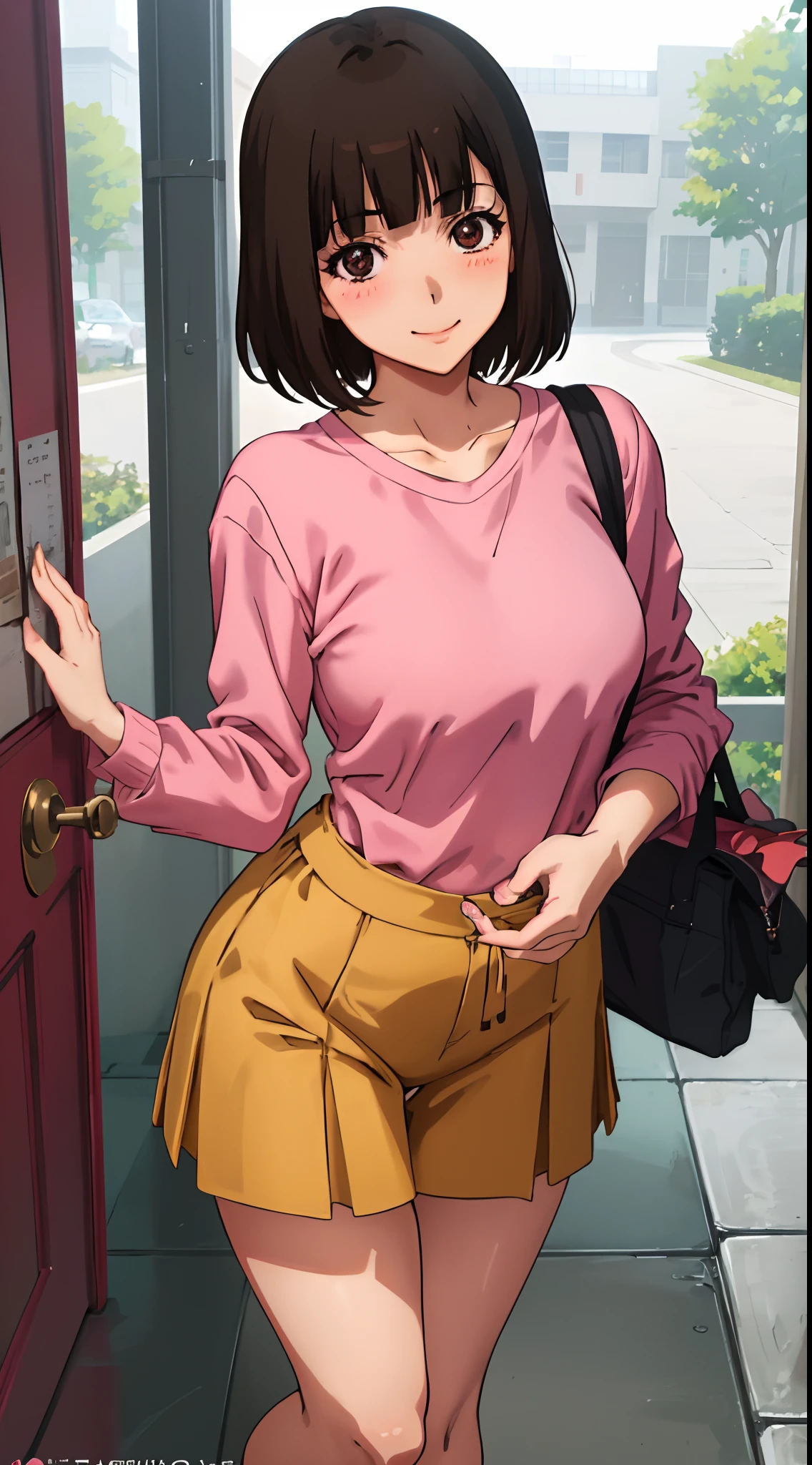 (anime:1.2), (best quality:1.1), (masterpiece:1.1), (absurdres:1.0), portrait, close-up,
1girl, kurihara chiyo, bob cut, brown hair, brown eyes, bangs, blunt bangs, medium breasts, blush, smile, happy, cute, ((elegant clothes)), Healthy skin, cum on face, standing.