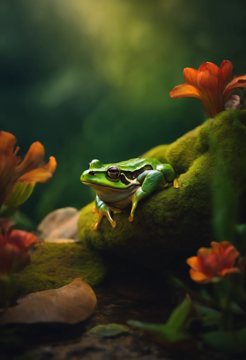 Create an image of frog talking to Scorpio on the side edge