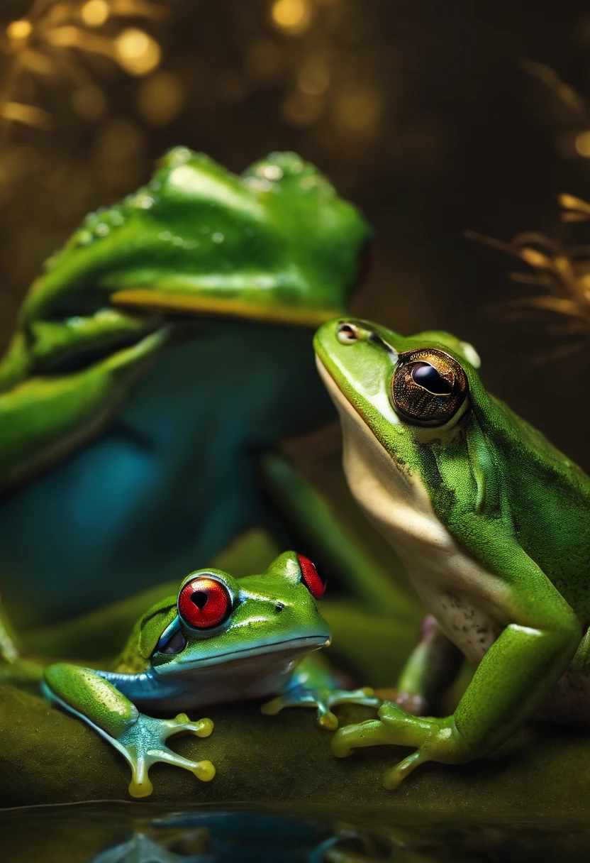 Create an image of frog talking to Scorpio on the side edge