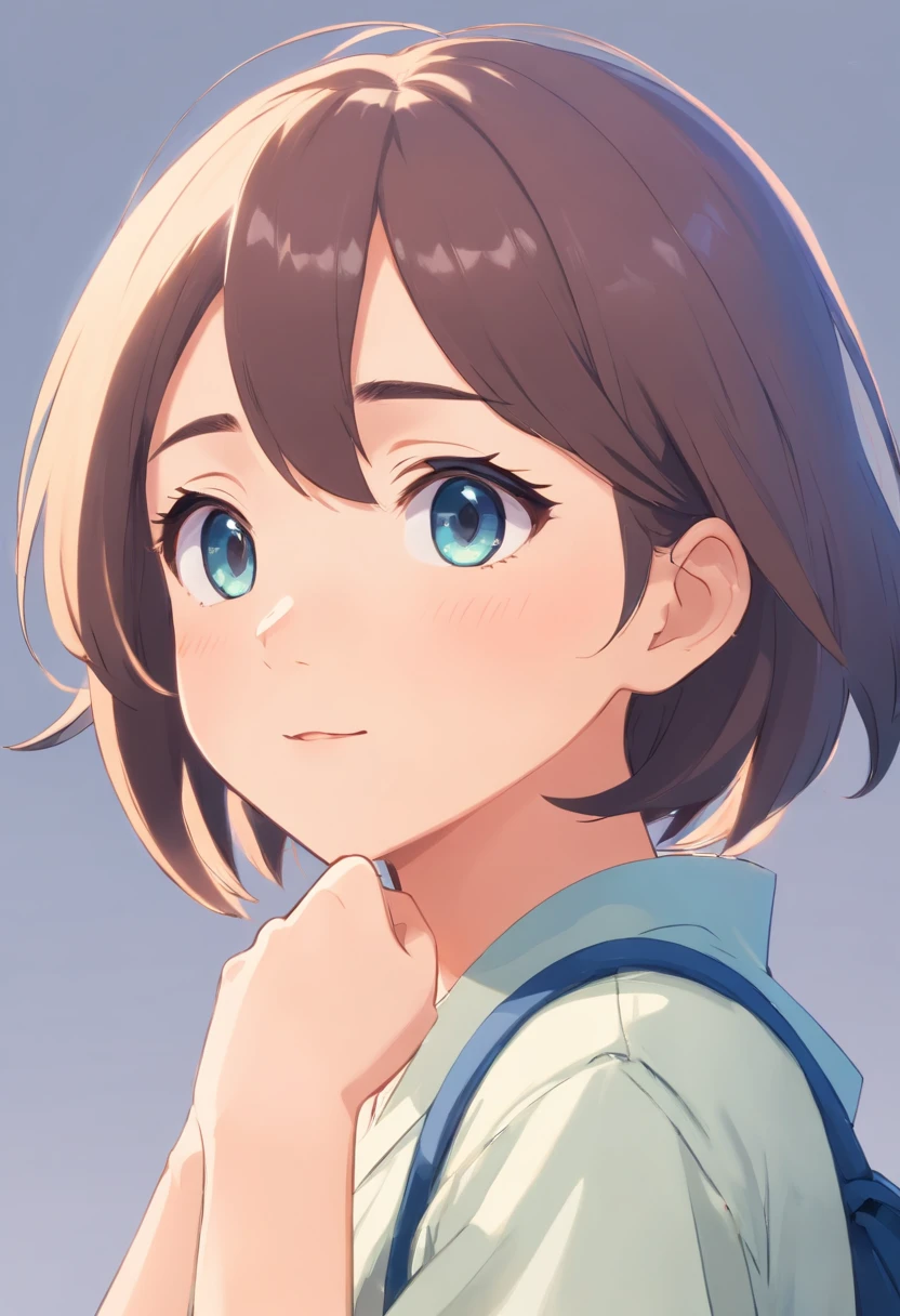 an anime girl, five years old, multiply poses and expressions, character sheet, isolated in white background