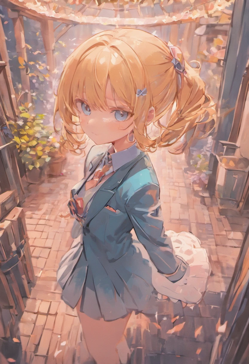 Stand in the garden、Wearing a suit,eye glasses、silber hair,blue eyes、Cat-eared girl, Lori in strawberry-eating dress, small curvy , artwork in the style of guweiz, guweiz on pixiv artstation, guweiz on artstation pixiv, guweiz, small lolil, soft anime illustration, Anime visuals of cute girls, Detailed Digital Anime Art, (((No arm frills)))
