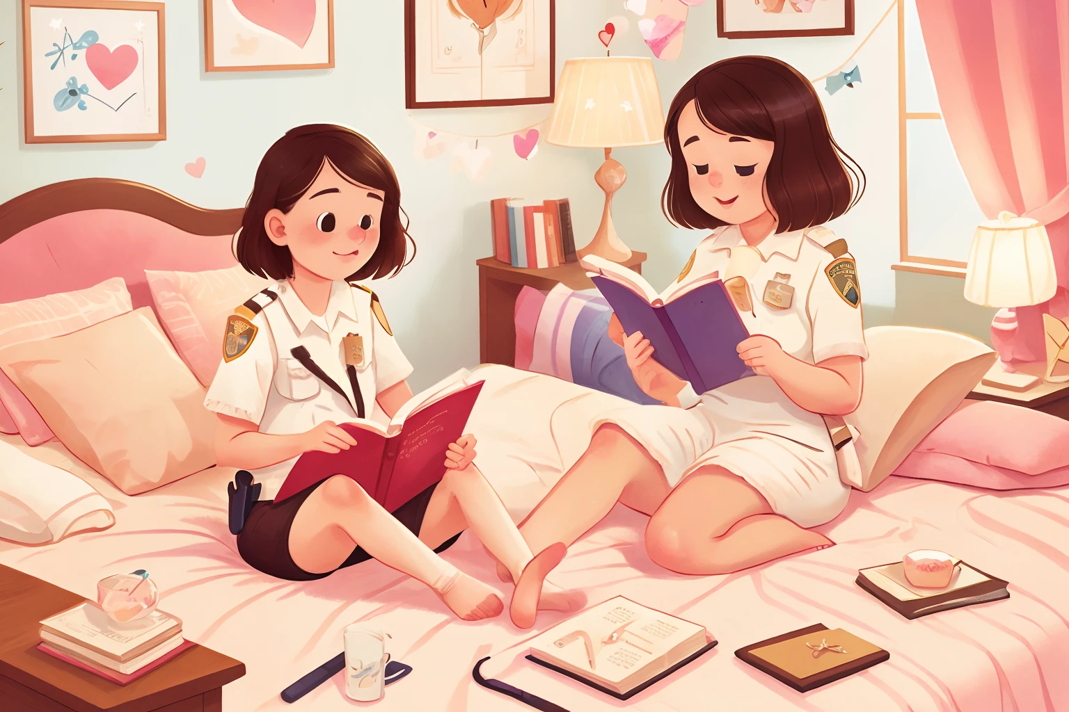 27-year-old blonde white girl reads a book about love Very beautiful in the bedroom Cute and cute officer in the prime of life