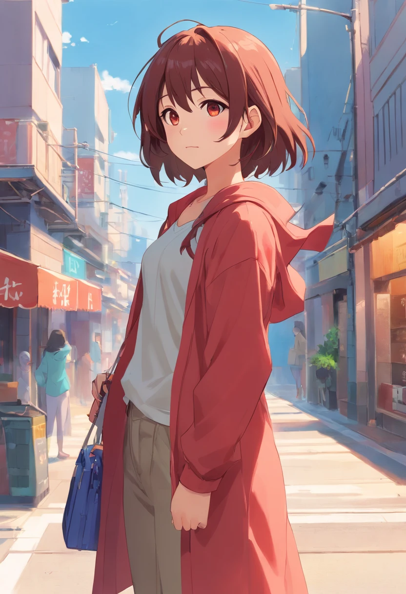 Una chica de anime, Five years,ojos rojos, cabello blanco y largo, Multiples poses en cuerpo completo y expresiones, character sheet, aislado en fondo blanco, personaje consistente