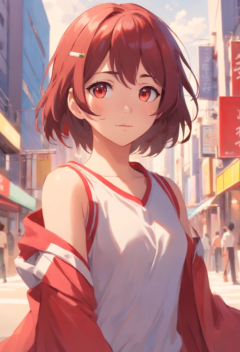 Una chica de anime, Five years,ojos rojos, cabello blanco y largo, Multiples poses en cuerpo completo y expresiones, character sheet, aislado en fondo blanco, personaje consistente