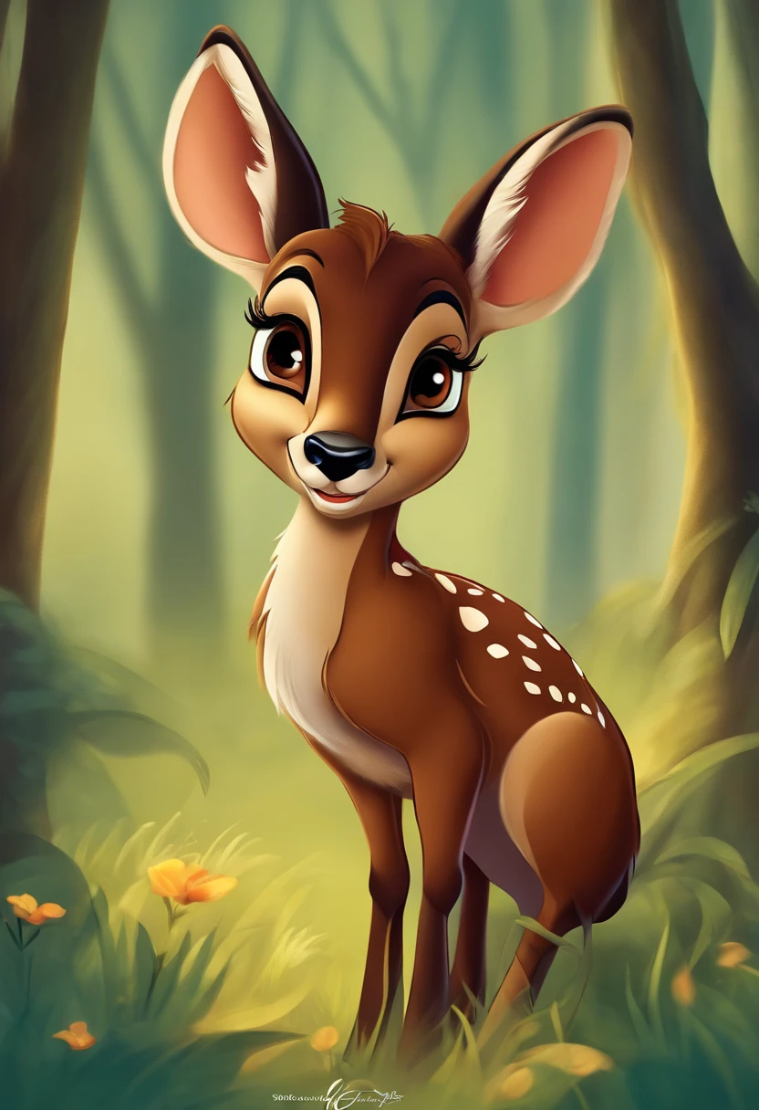 create an image of the character "Bambi" from an old cartoon following old Disney standards