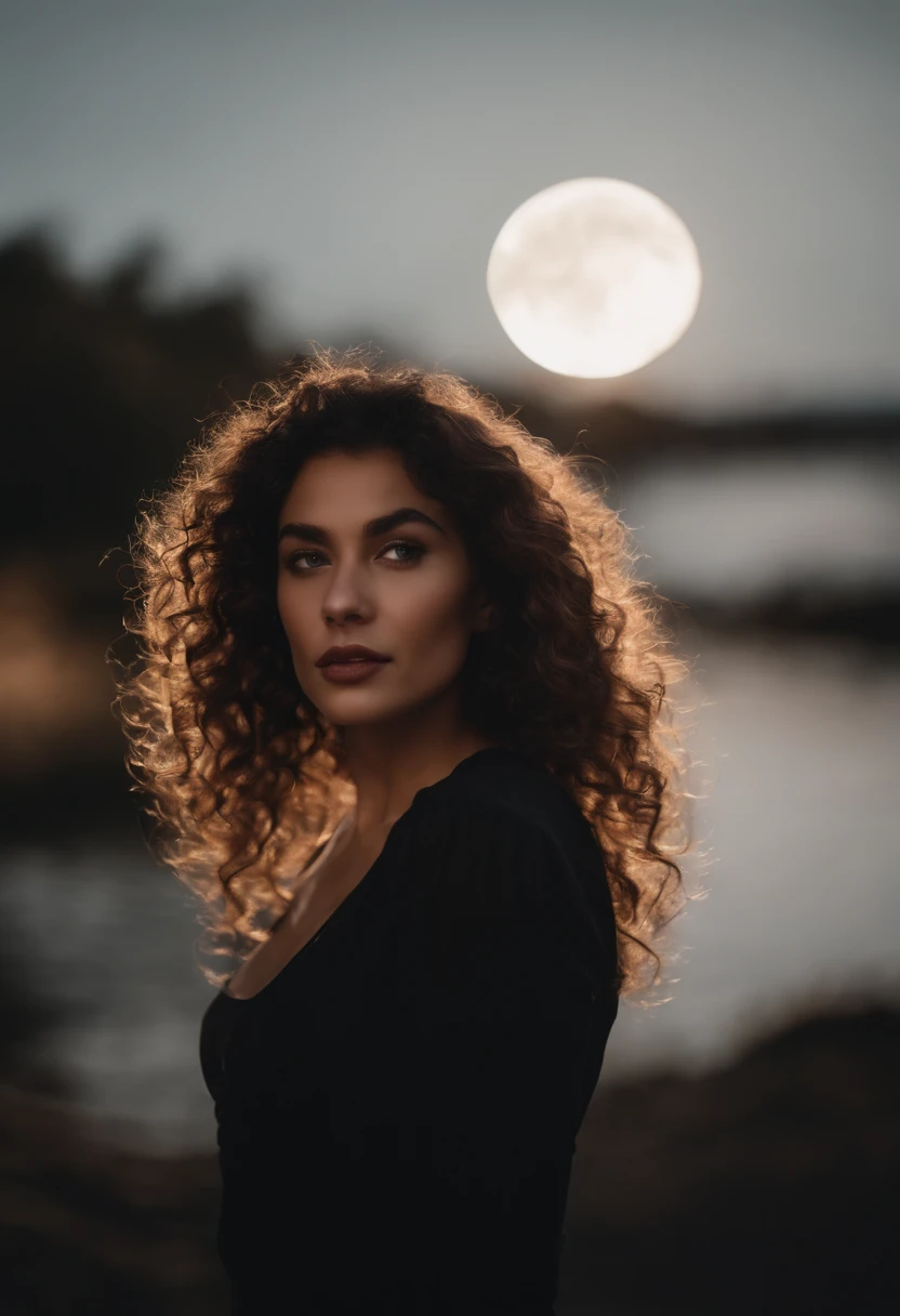 Moon, 27 ans.brown eyes small nose curly hair dimples shapes beautiful silouhette and well stylish