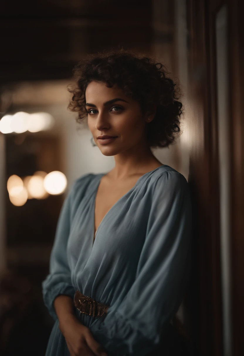 lune, 25 ans.brown eyes small nose curly hair dimples shapes beautiful silouhette and well stylish