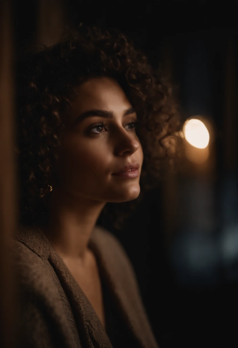 lune, 25 ans.brown eyes small nose curly hair dimples shapes beautiful silouhette and well stylish