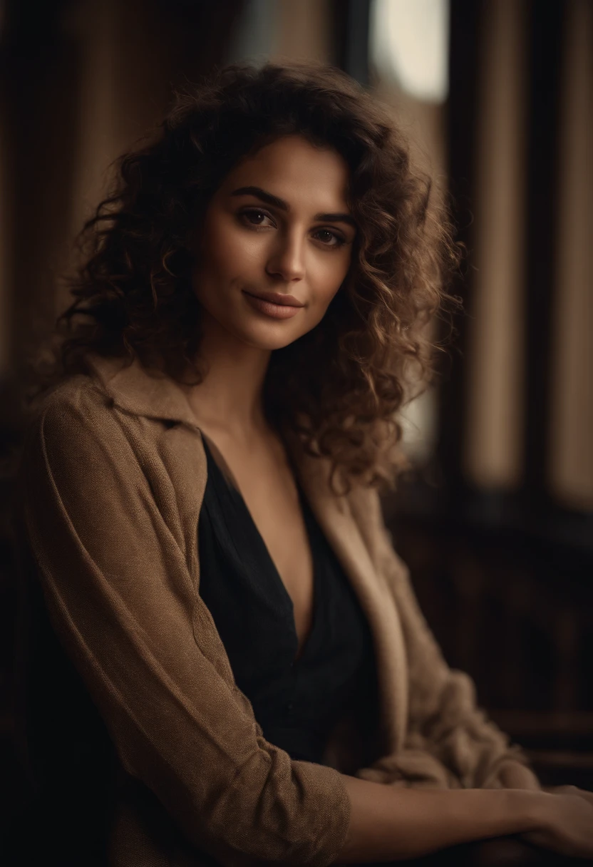 lune, 25 ans.brown eyes small nose curly hair dimples shapes beautiful silouhette and well stylish