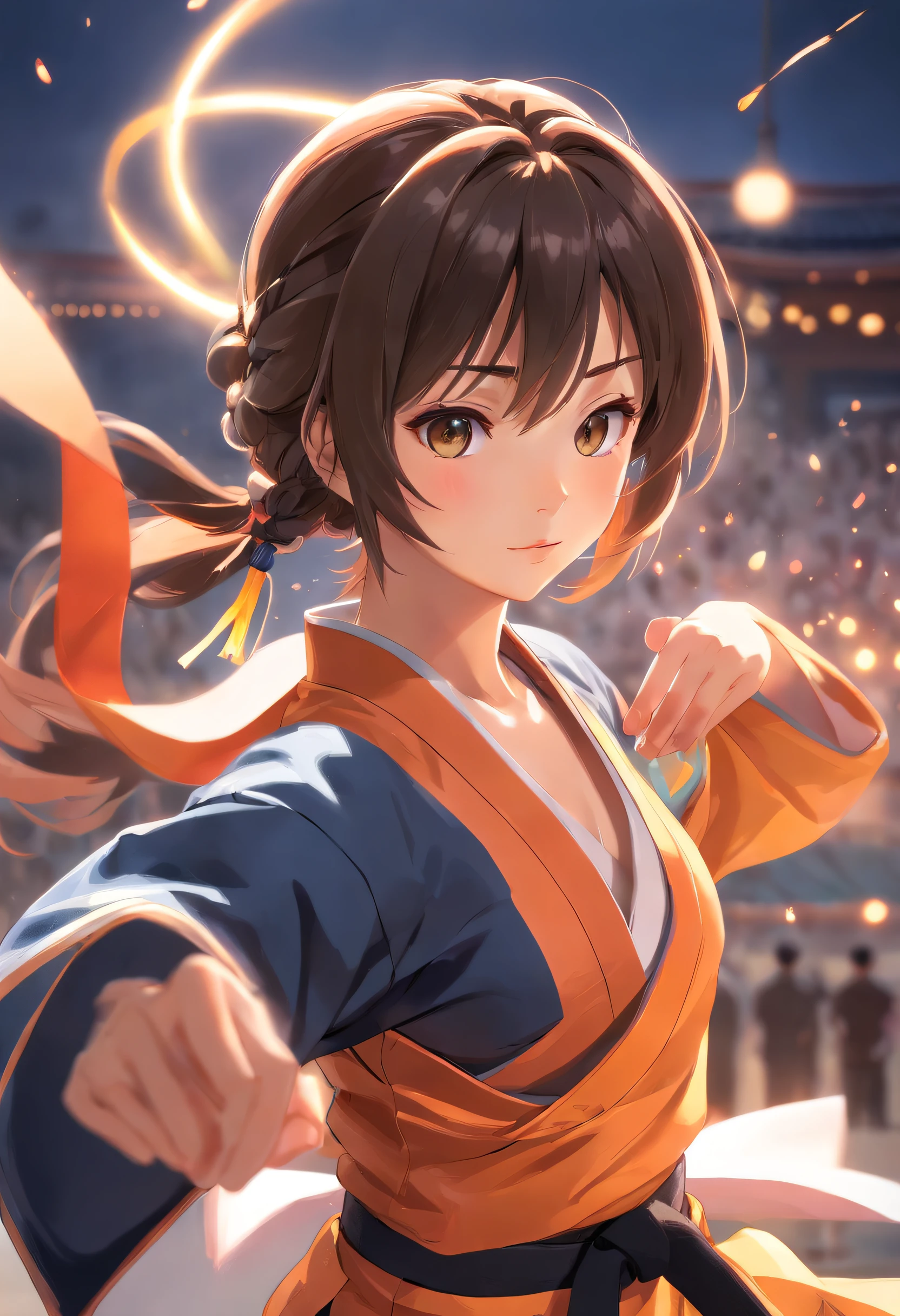 (best quality,photorealistic),black belt,traditional martial arts attire,exuding sexy vibes,sweat glistening
This is a high-quality image with the theme of Takido's clothing。image,Figures dressed in traditional martial arts attire are about to start kendo practice。Black belts on the figures highlight their seniority and skills。The whole picture is full of sexy atmosphere,Get attention。During the exercise,Their bodies flashed with slight beads of sweat,Show their effort and focus。The picture is realistic,The details of the characters are reproduced in a realistic way,Make it look lifelike。Light is projected on the character,Their figure is highlighted。