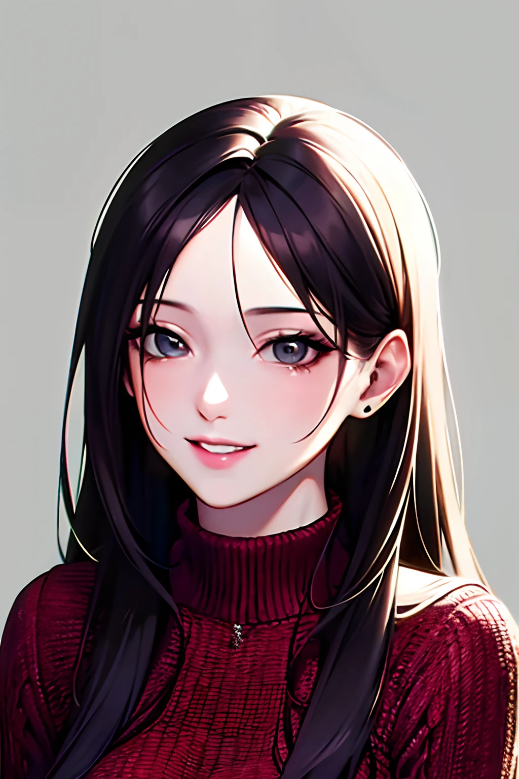 (masutepiece, Highest Quality), Beautiful and aesthetic, 1womanl, Idol, Elegant, (25 years old), Portrait, lightsmile, (North Reason Knit), Entire upper body, Simple background,