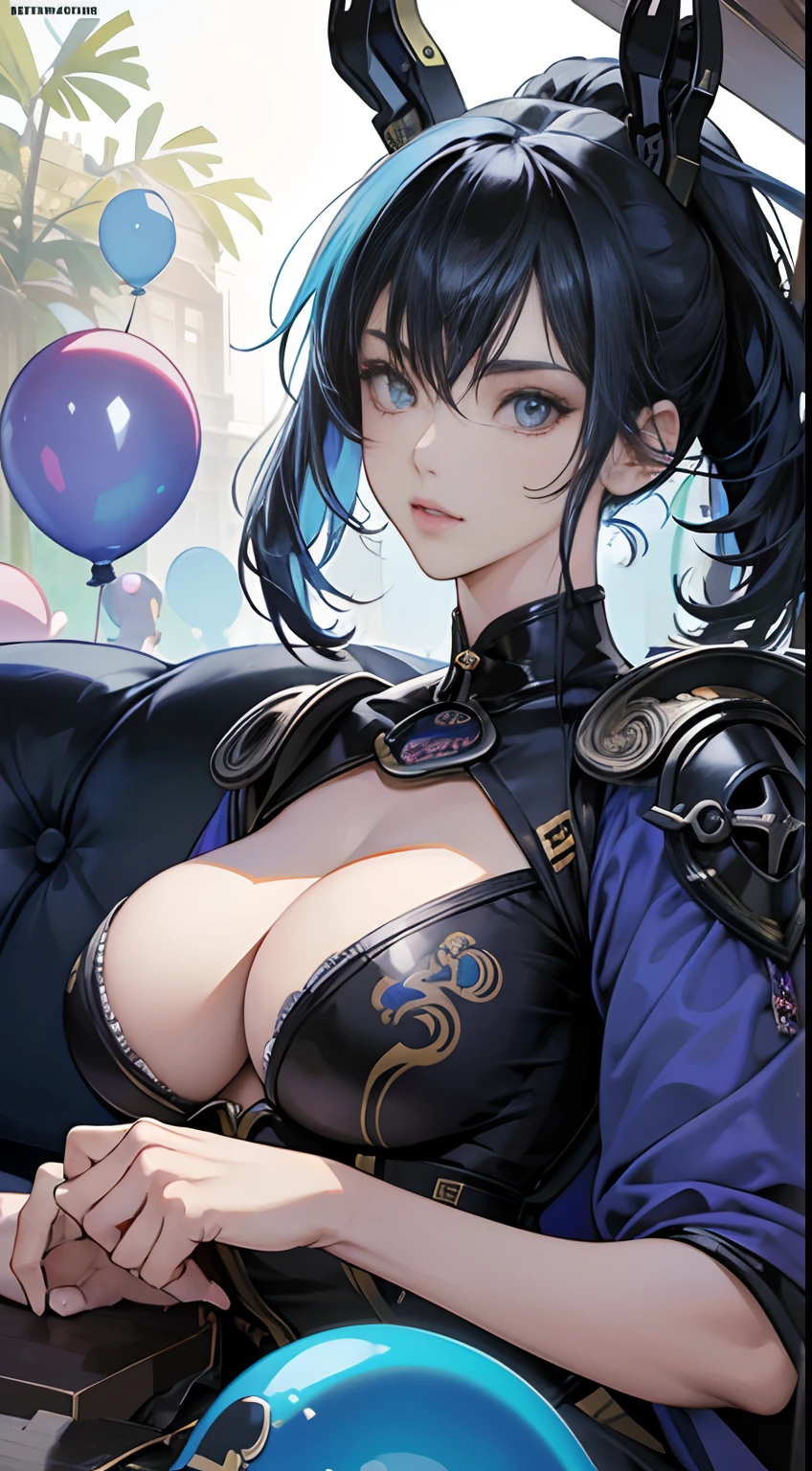 m c Escher, Masamune Shirow, Japanese anime, mysterious strange fantastic sci-fi fantasy, m beautiful girl Alice, perfect body, giant domino toppling, balloon, car, sofa, hyper detailed high resolution high definition high quality masterpiece, face detailed, hands detailed