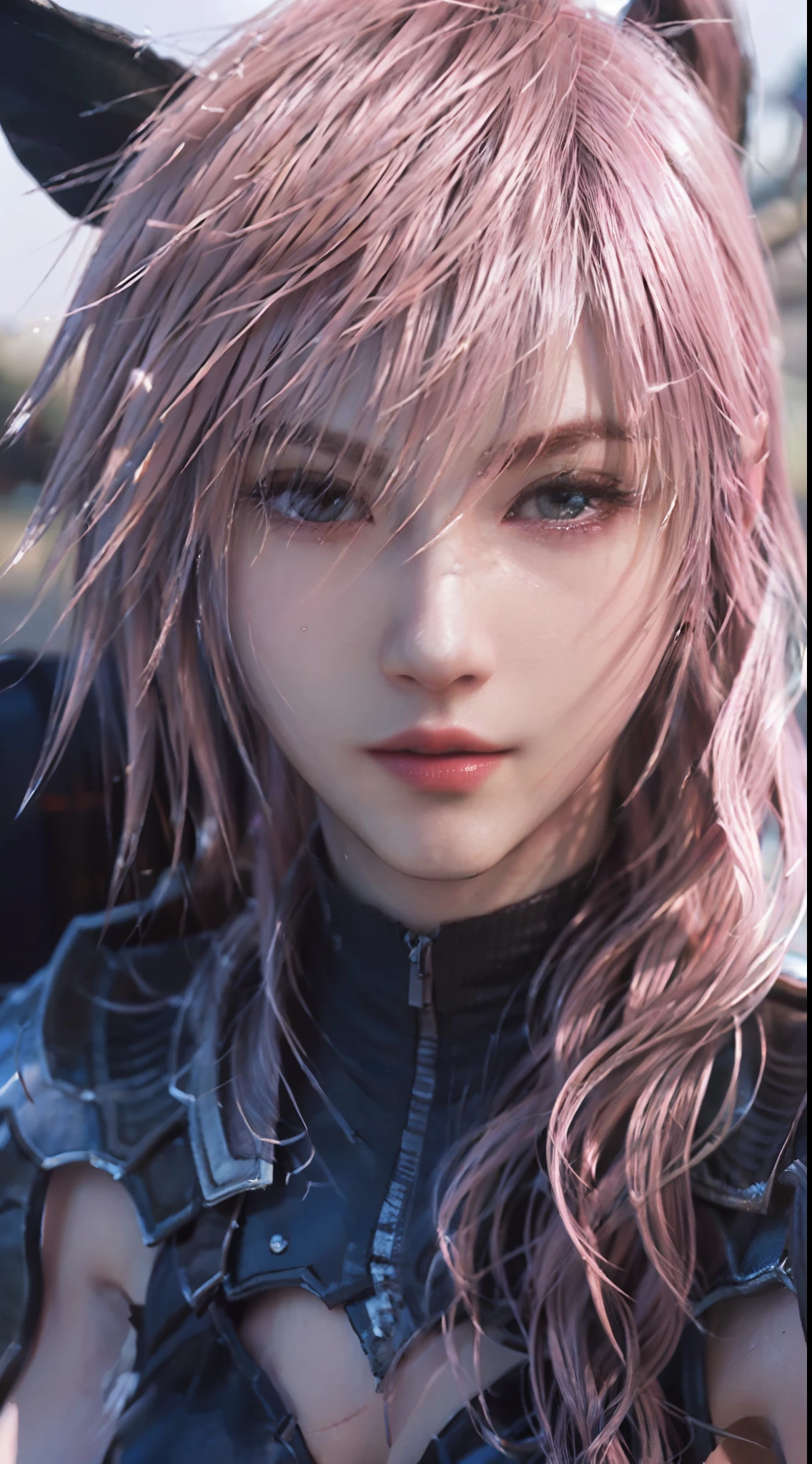 Trending on ArtStation, Trending on CGSociety, Intricate, High Detail, Sharp Focus, f 1.8, Dramatic, starry night sky, 1female, Claire Farron, Lightning of Final Fantasy XIII: Lightning returns game , Lightning's Equilibrium costume, red and black themed costume, looking at you, closed-mouth smile,20 years old, mature looking, hyperrealistic, raytraced, looking at the camera, Realistic Art of Drawing by Midjourney and Greg Rutkowski, Sketch, Masterpiece, Best Quality, Lightning's pinkish hair, Very Detailed, 1female, Half-body, head to bust image scope, standing position, Beautiful Meticulous Eyes, Cute Face, Bust, big bossoms, Beautiful Meticulous Face, (Botanical Illustration: 1.5), no pornographical exposure, bigger breasts, cleavage on, no blur, perfect DOF, perfect gesture for camera, perfect pose