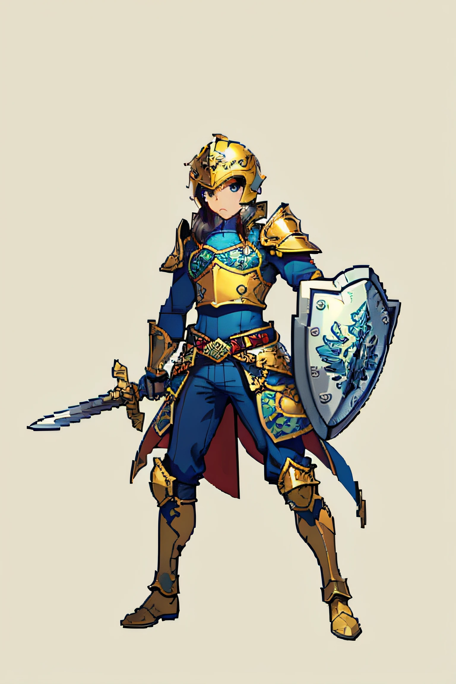 short black hair, golden helmet
