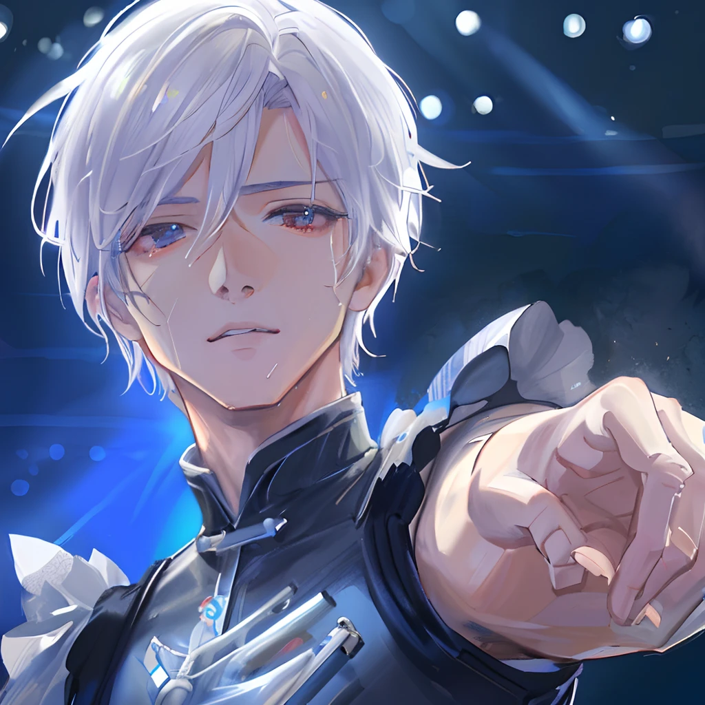 anime, menino anime, arte de anime, cabelos brancos, olhos azuis, cabelos brancos, cabelos brancos, olhos azuis, cabelos brancos, cabelos brancos, olhos azuis,Falling off a cliff , thancred waters in style of wlop, arte de anime digital detalhada, trending on artstation pixiv, fanart requintada altamente detalhada, arte detalhada do personagem de anime, XQC, Guweiz em Pixiv ArtStation