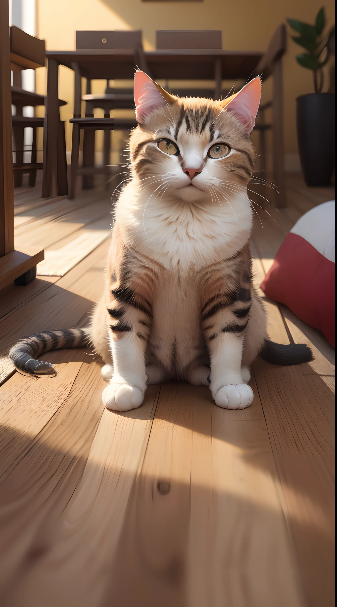 (8k UHD, Obra maestra, La mejor calidad, alta calidad, absurdos, Ultra detallado, Antecedentes detallados), Gato durmiendo en un lugar soleado en la sala de estar