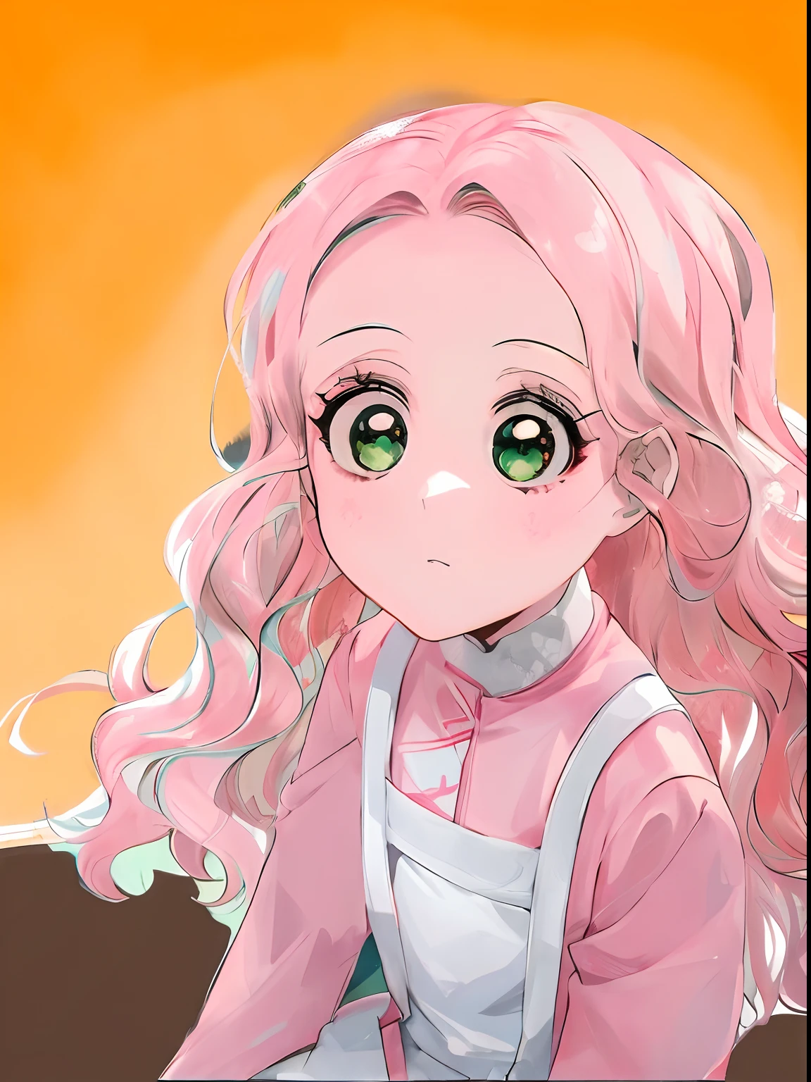 anime com cabelo rosa e olhos verdes sentada em uma mesa, haruno sakura, Demon Slayer rui fanart, feito com anime painter studio, pintado em anime painter studio, retrato estilo anime, visual anime de uma meninao, Marin Kitagawa Fanart, sombreamento estilo anime plano, em estilo anime, humanoid pink female squid girl, kawaii retrato realista, fanart de alta qualidade