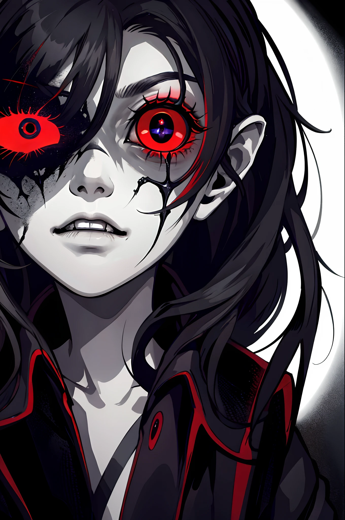 A close up view of sinister and glowing demonic eyes, dark chilling horror film elements, perfect masterpiece, high quality, high resolution
