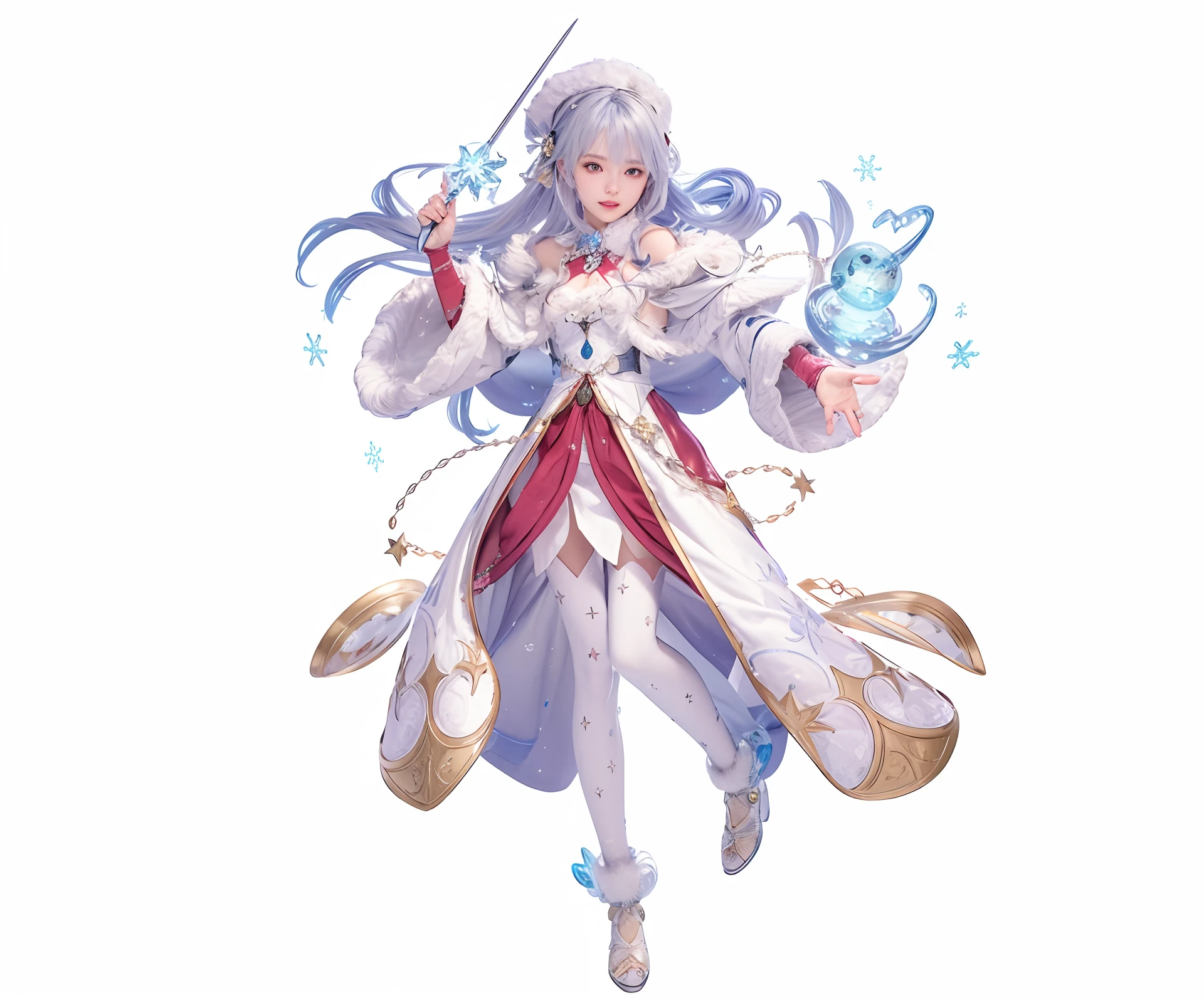 anime girl with a wand and a snow globe in her hand, ice mage, beautiful celestial mage, beautiful ancient frost witch, ice sorceress, cotton cloud mage robes, astral witch clothes, from bravely default ii, atelier lulua, white haired deity, magical shiny skin, goddess of winter, a sorceress casting a ice ball, official character art,loli ,Extreamly detailed , masterpiece , cinematic lighting, ; 3d unreal engine, render of a cute 3d anime girl,