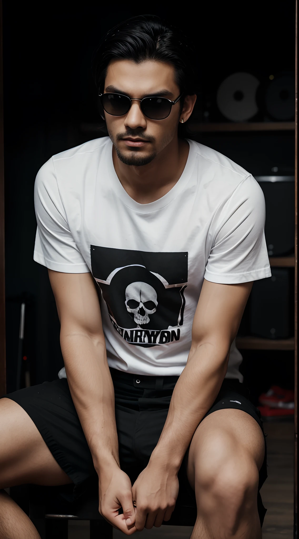 young man, showing off his haircut, with beard, wearing t-shirt