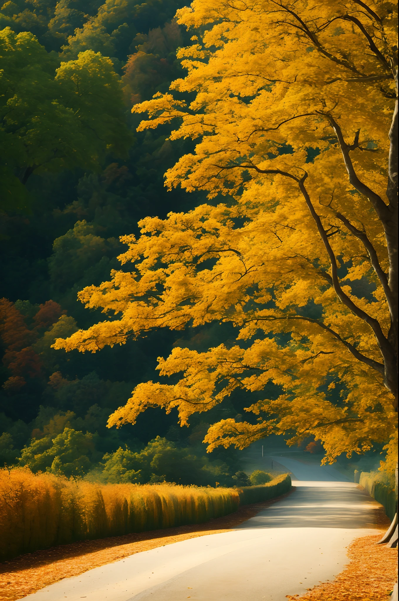 Masterpiece, Best quality, High quality, Extremely detailed Cg Unity 8K wallpaper,landscape with texture ,A place with lots of leaves and autumn colors,award winning photography, Bokeh, Depth of field, hdr, full bloom, color difference ,Photorealistic,Extremely detailed, trending on artstationh, trending on CGSociety, Intricate, High detail, Dramatic, art by midjourney