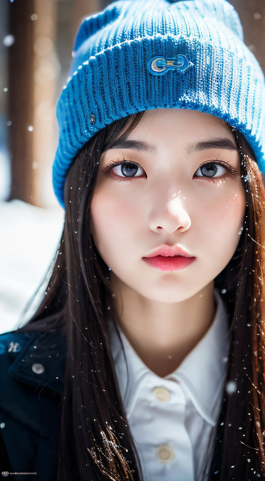 ulzzang-6500-v1.1, (raw photo:1.2), (photorealistic:1.4), beautiful detailed girl, very detailed eyes and face, beautiful detailed eyes, ridiculous, incredibly ridiculous, huge file size, super detailed, high resolution, very detailed, best quality, masterpiece, kemomimi, ((Japanese girls' the Winterswear and Beanie)), illustration, very detailed, CG, unified, 8k wallpaper, amazing, Fine details, masterpiece, best quality, very detailed CG uniform 8k wallpaper, light on face, cinematic lighting, 1girl, 16 years old, ((dynamic pose)), winter  background with snow, play with snow,