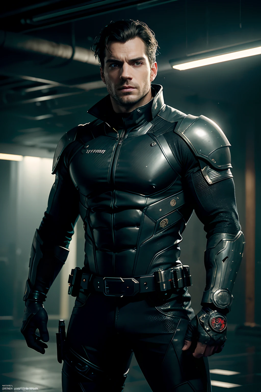 Henry Cavill as cyberpunk bounty hunter, arm with a cyberpunk weapon, glowing lights, (dynamic pose), (hyper realistic:1.4), (realistic:1.3), (best quality real texture skin), full body, (Cinematic Light), highly detailed skin, skin pores, (highly detailed face:1.1), (highly detailed eyes:1.1), realistic pupils, (perfect anatomy:1.1), (perfect proportions:1.1), (photography:1.1), (photorealistic:1.1), volumetric lighting, dynamic lighting, real shadows, (highres:1.1), sharp focus, daylight, (realistic, hyperrealistic:1.4), intricate, high detail, dramatic, subsurface scattering, big depth of field, vivid, polished, sharpened, ((full Sharp)), (extremely absurdres),8k hdr,